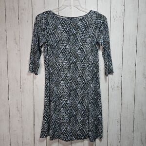 J Jill Wearever Collection A-Line Dress ¾ Sleeve Black Blue Green Size XS Petite